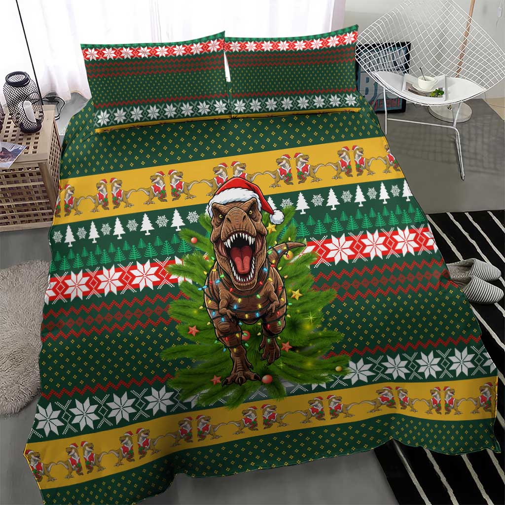 Christmas T Rex In Noel Tree Bedding Set Xmas Holiday Patterns - Wonder Print Shop
