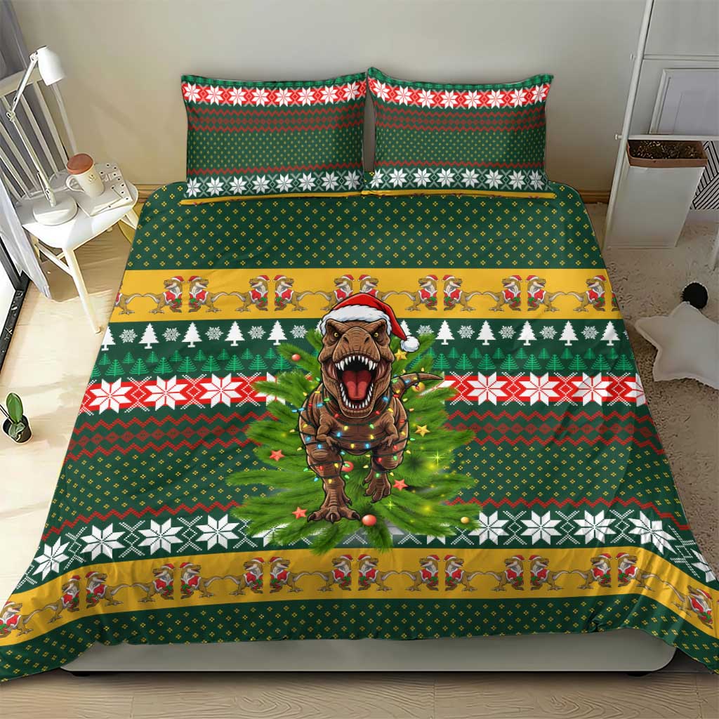 Christmas T Rex In Noel Tree Bedding Set Xmas Holiday Patterns - Wonder Print Shop