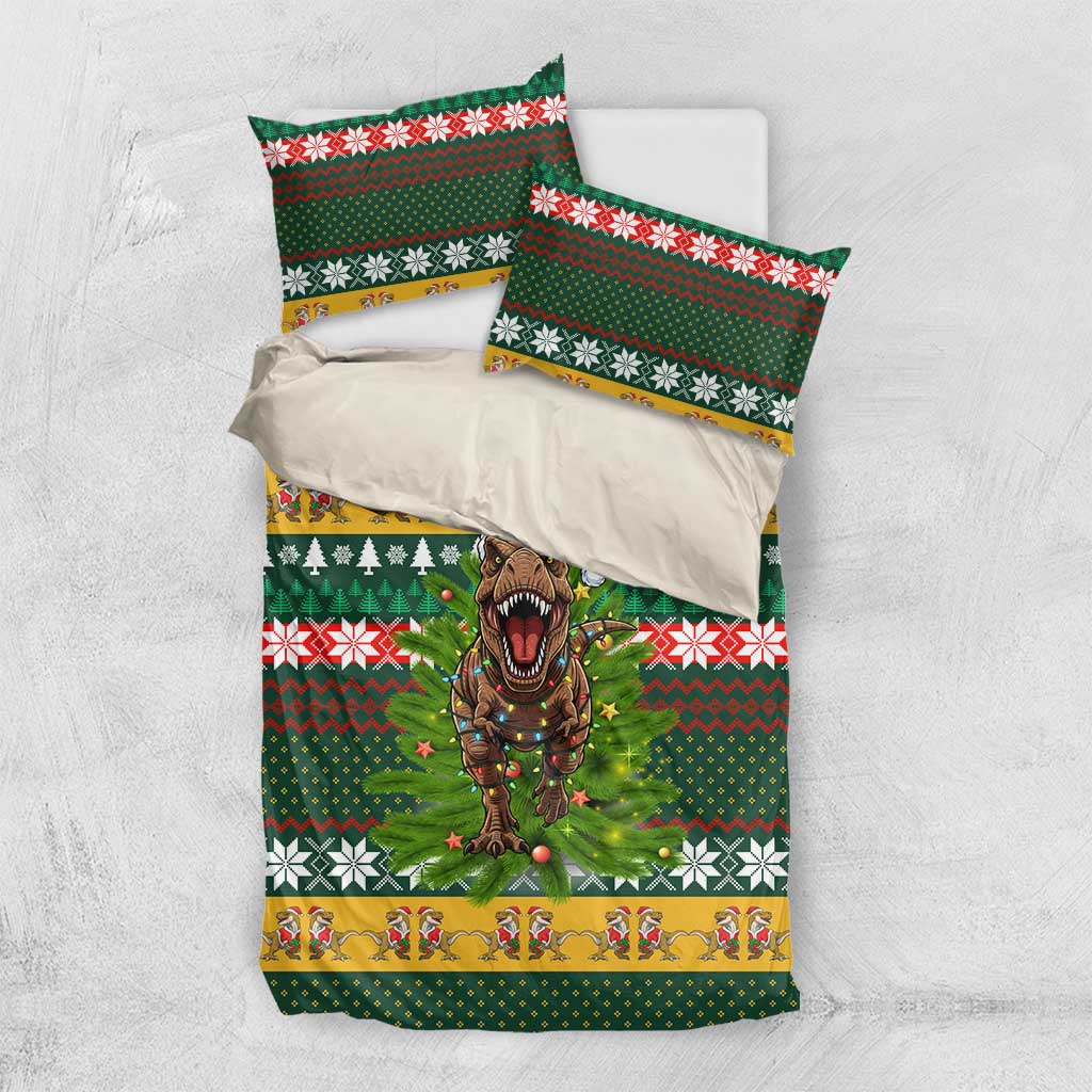Christmas T Rex In Noel Tree Bedding Set Xmas Holiday Patterns - Wonder Print Shop