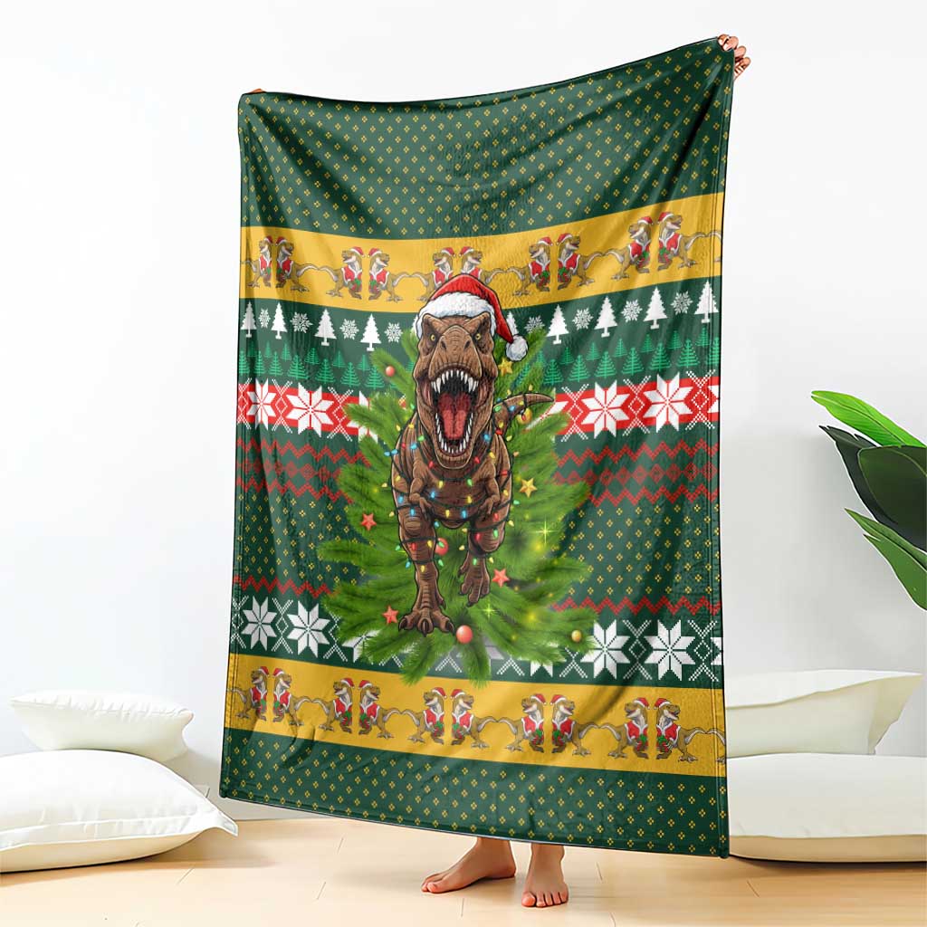 Christmas T Rex In Noel Tree Blanket Xmas Holiday Patterns - Wonder Print Shop