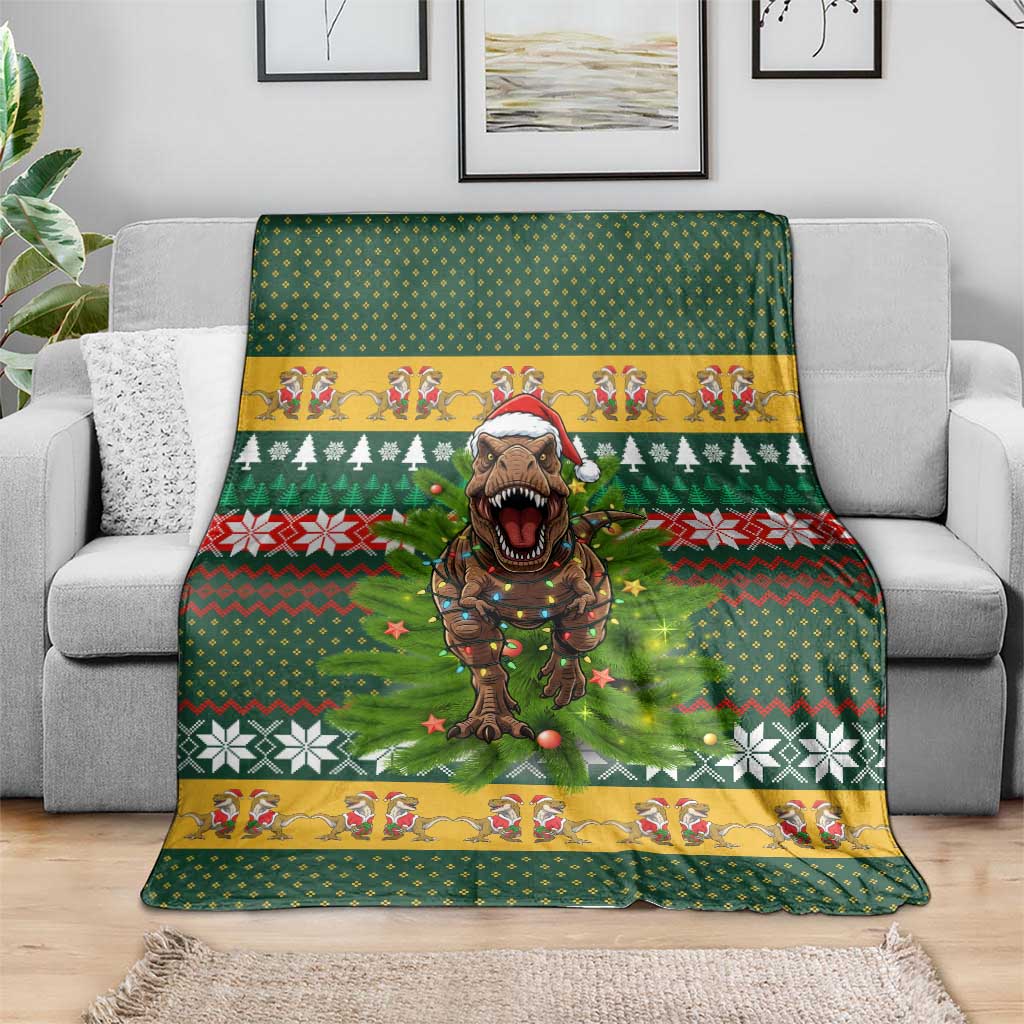 Christmas T Rex In Noel Tree Blanket Xmas Holiday Patterns - Wonder Print Shop