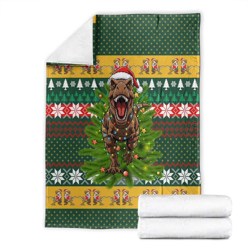 Christmas T Rex In Noel Tree Blanket Xmas Holiday Patterns - Wonder Print Shop