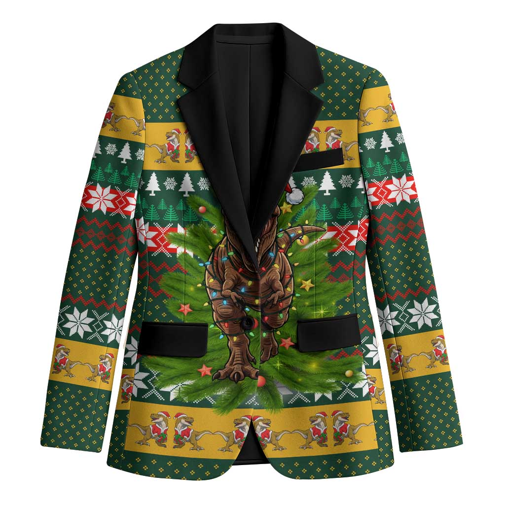 Christmas T Rex In Noel Tree Blazer Xmas Holiday Patterns - Wonder Print Shop