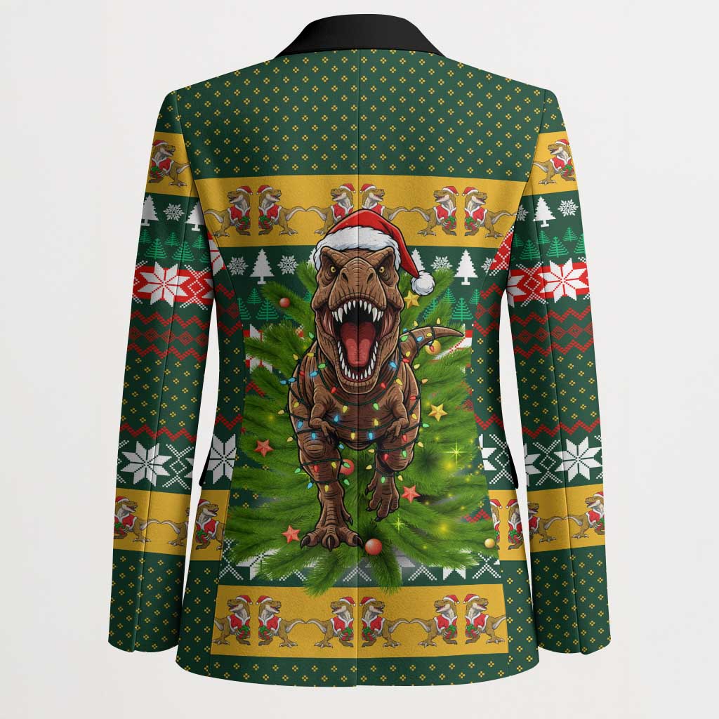 Christmas T Rex In Noel Tree Blazer Xmas Holiday Patterns - Wonder Print Shop
