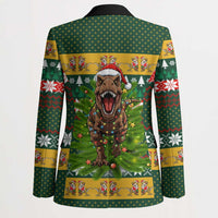 Christmas T Rex In Noel Tree Blazer Xmas Holiday Patterns - Wonder Print Shop