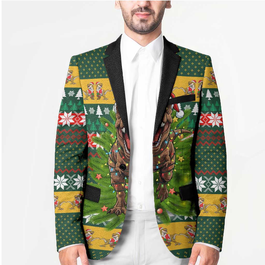 Christmas T Rex In Noel Tree Blazer Xmas Holiday Patterns - Wonder Print Shop