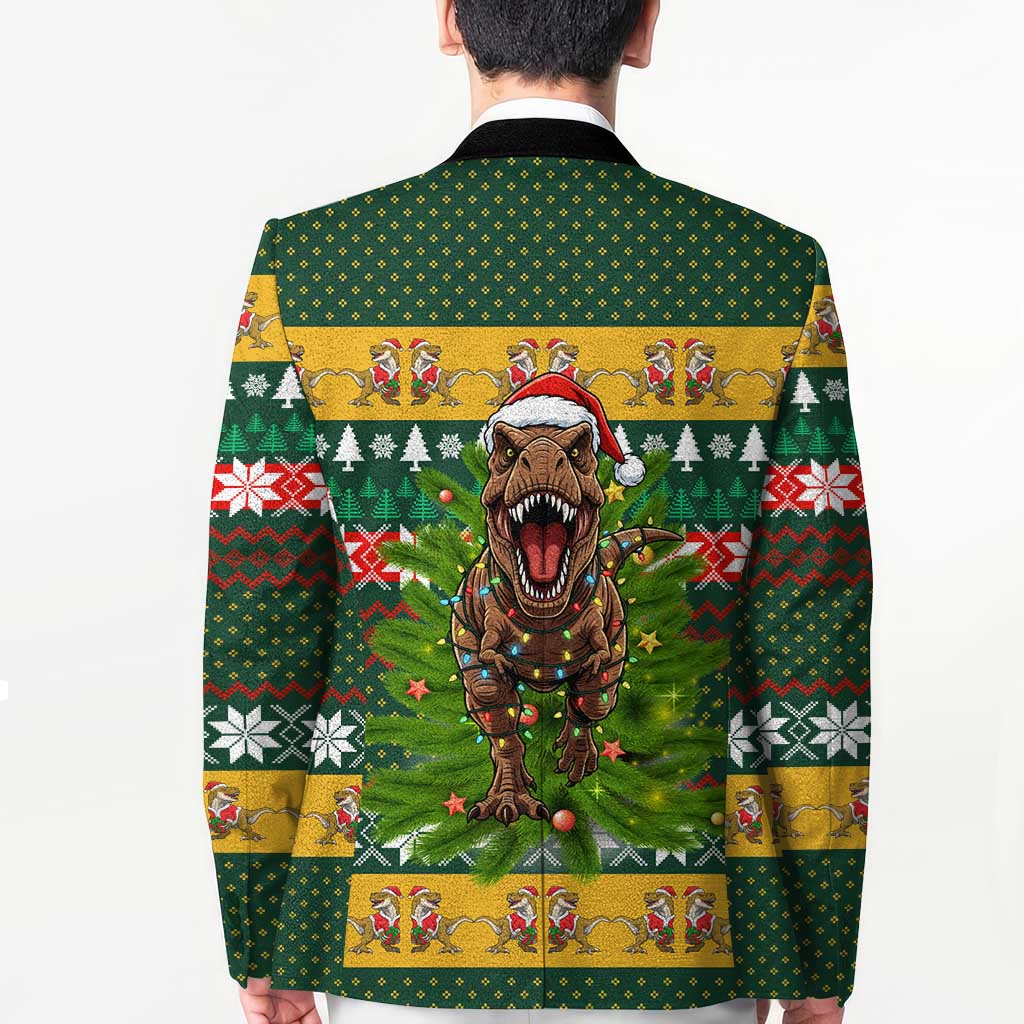 Christmas T Rex In Noel Tree Blazer Xmas Holiday Patterns - Wonder Print Shop