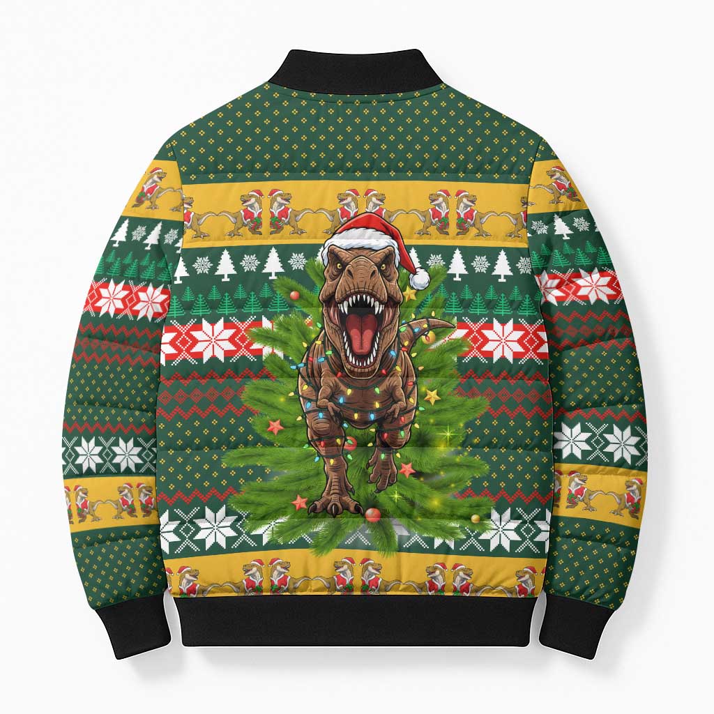 Christmas T Rex In Noel Tree Bomber Puffer Jacket Xmas Holiday Patterns - Wonder Print Shop