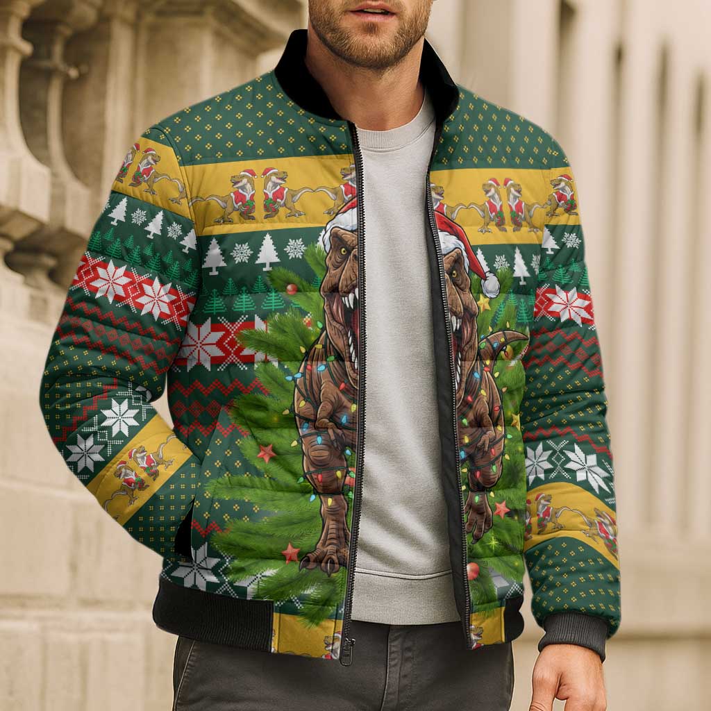 Christmas T Rex In Noel Tree Bomber Puffer Jacket Xmas Holiday Patterns - Wonder Print Shop