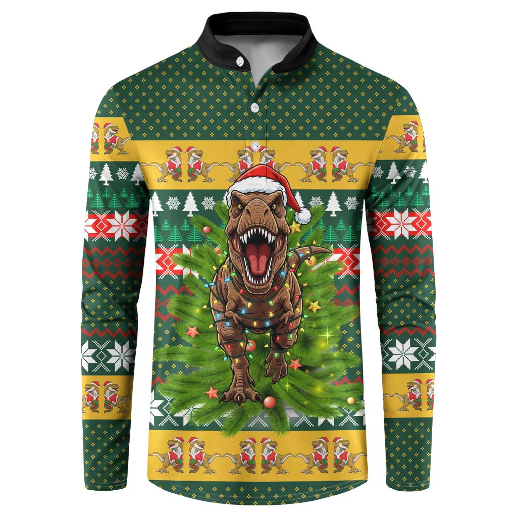 Christmas T Rex In Noel Tree Button Sweatshirt Xmas Holiday Patterns - Wonder Print Shop