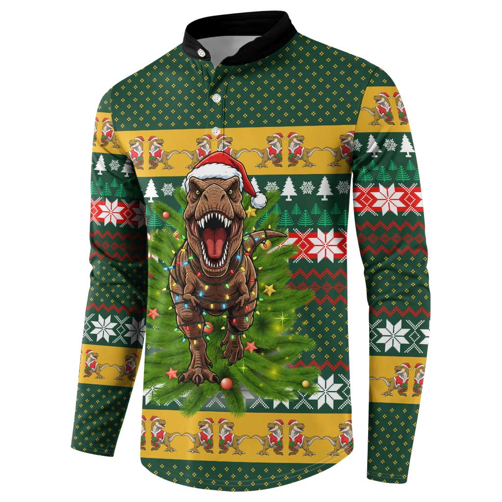 Christmas T Rex In Noel Tree Button Sweatshirt Xmas Holiday Patterns - Wonder Print Shop