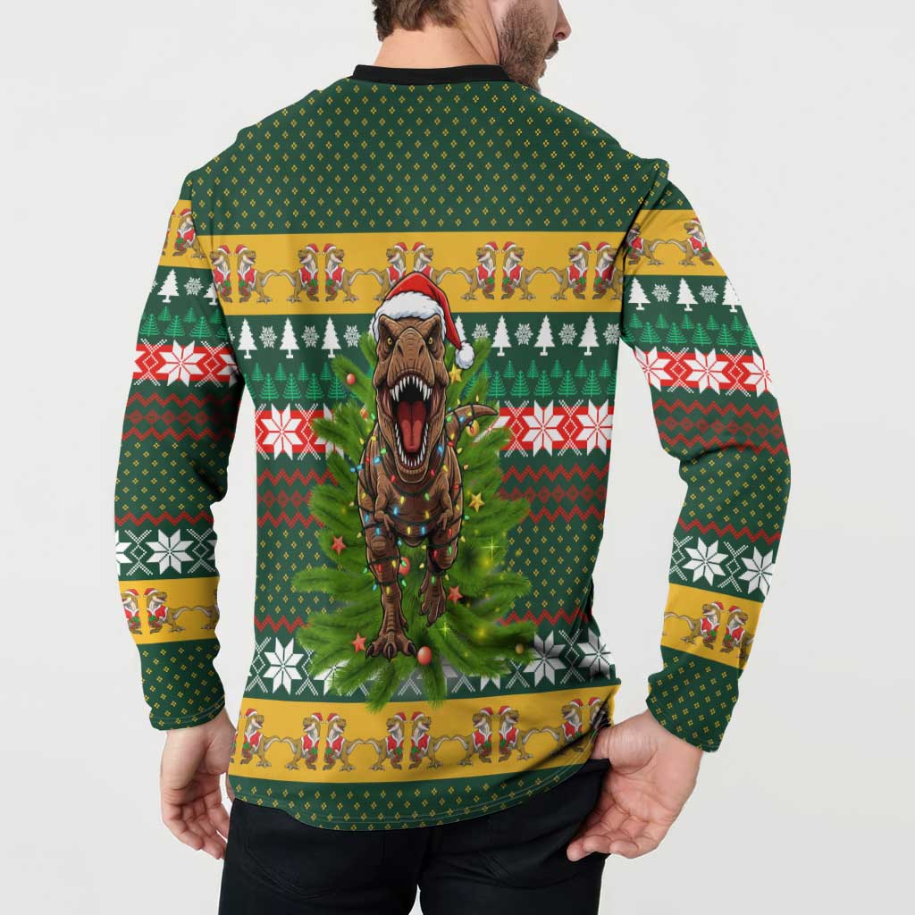 Christmas T Rex In Noel Tree Button Sweatshirt Xmas Holiday Patterns - Wonder Print Shop