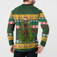 Christmas T Rex In Noel Tree Button Sweatshirt Xmas Holiday Patterns - Wonder Print Shop