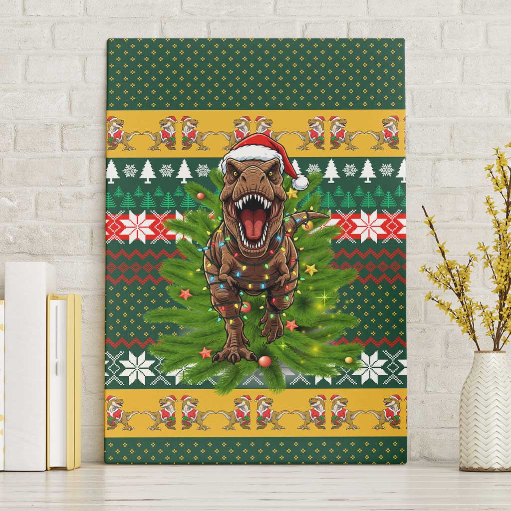 Christmas T Rex In Noel Tree Canvas Wall Art Xmas Holiday Patterns - Wonder Print Shop