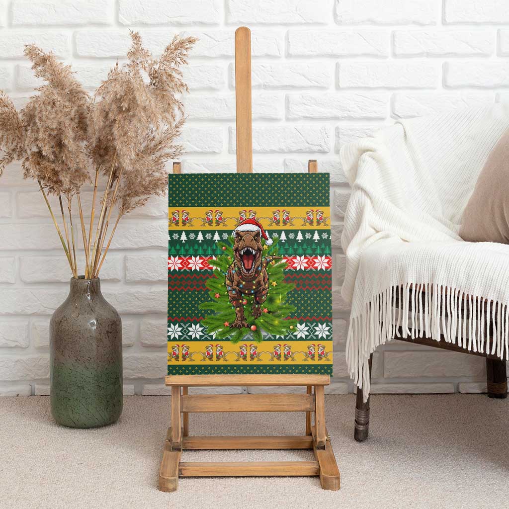 Christmas T Rex In Noel Tree Canvas Wall Art Xmas Holiday Patterns - Wonder Print Shop