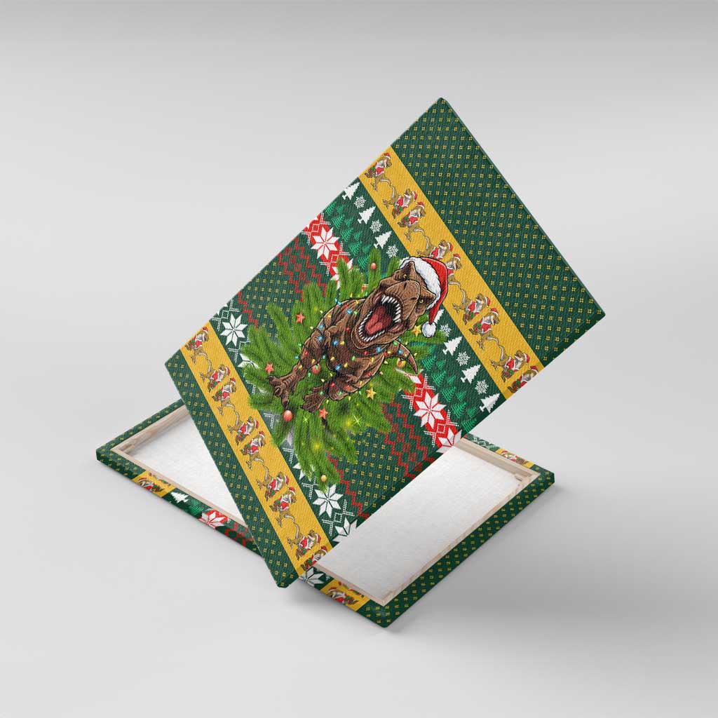 Christmas T Rex In Noel Tree Canvas Wall Art Xmas Holiday Patterns - Wonder Print Shop