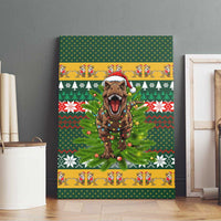 Christmas T Rex In Noel Tree Canvas Wall Art Xmas Holiday Patterns - Wonder Print Shop