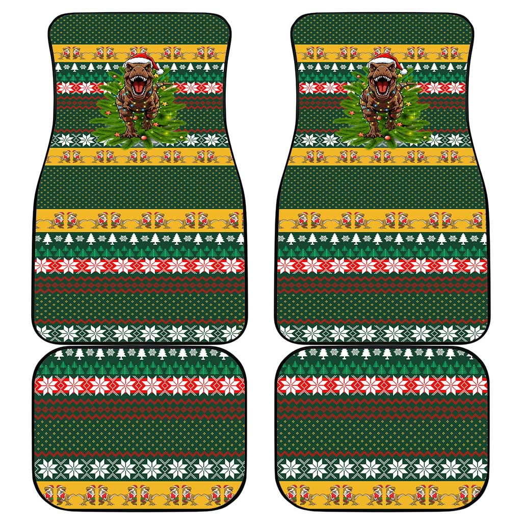 Christmas T Rex In Noel Tree Car Mats Xmas Holiday Patterns - Wonder Print Shop