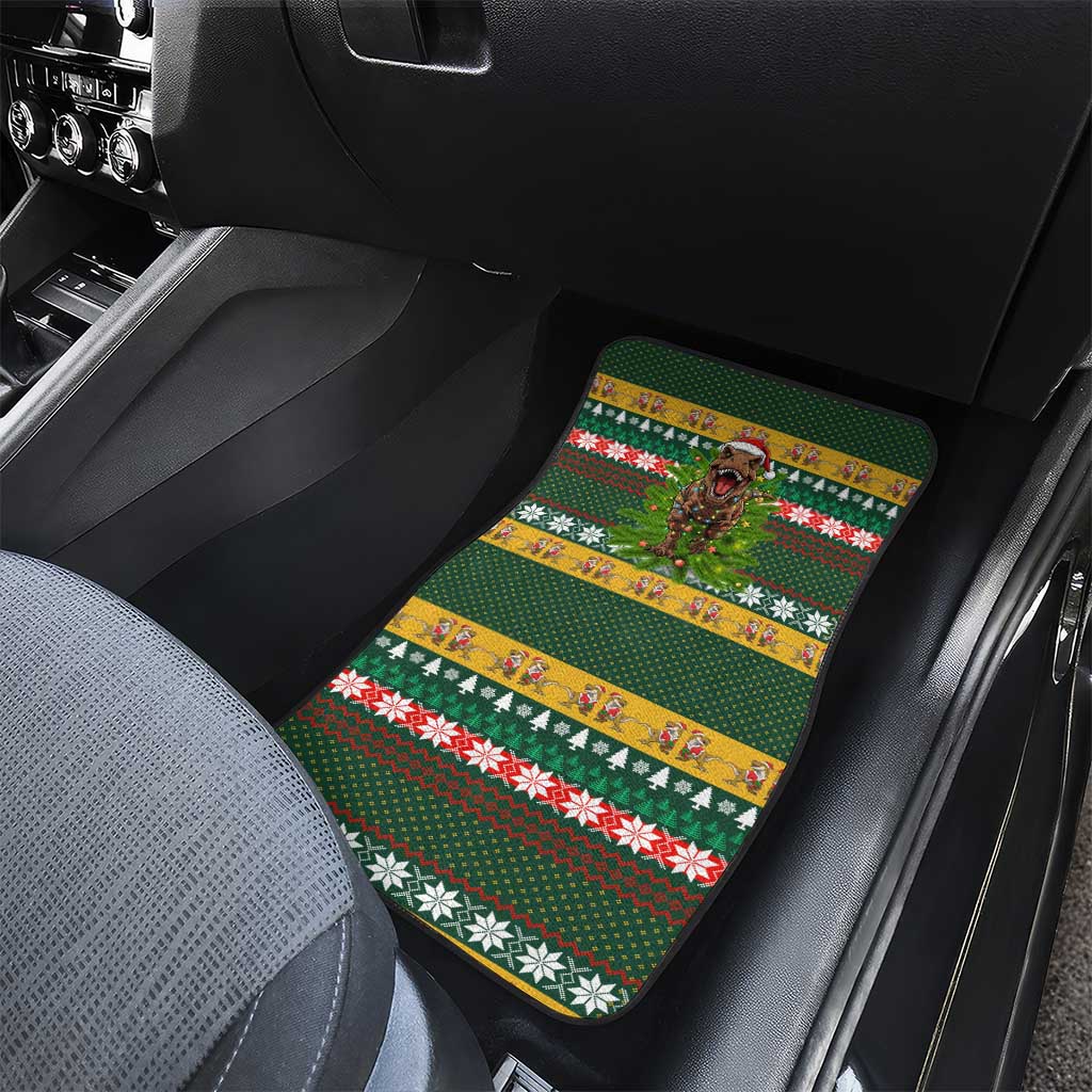 Christmas T Rex In Noel Tree Car Mats Xmas Holiday Patterns - Wonder Print Shop