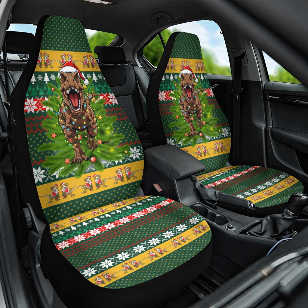 Christmas T Rex In Noel Tree Car Seat Cover Xmas Holiday Patterns - Wonder Print Shop