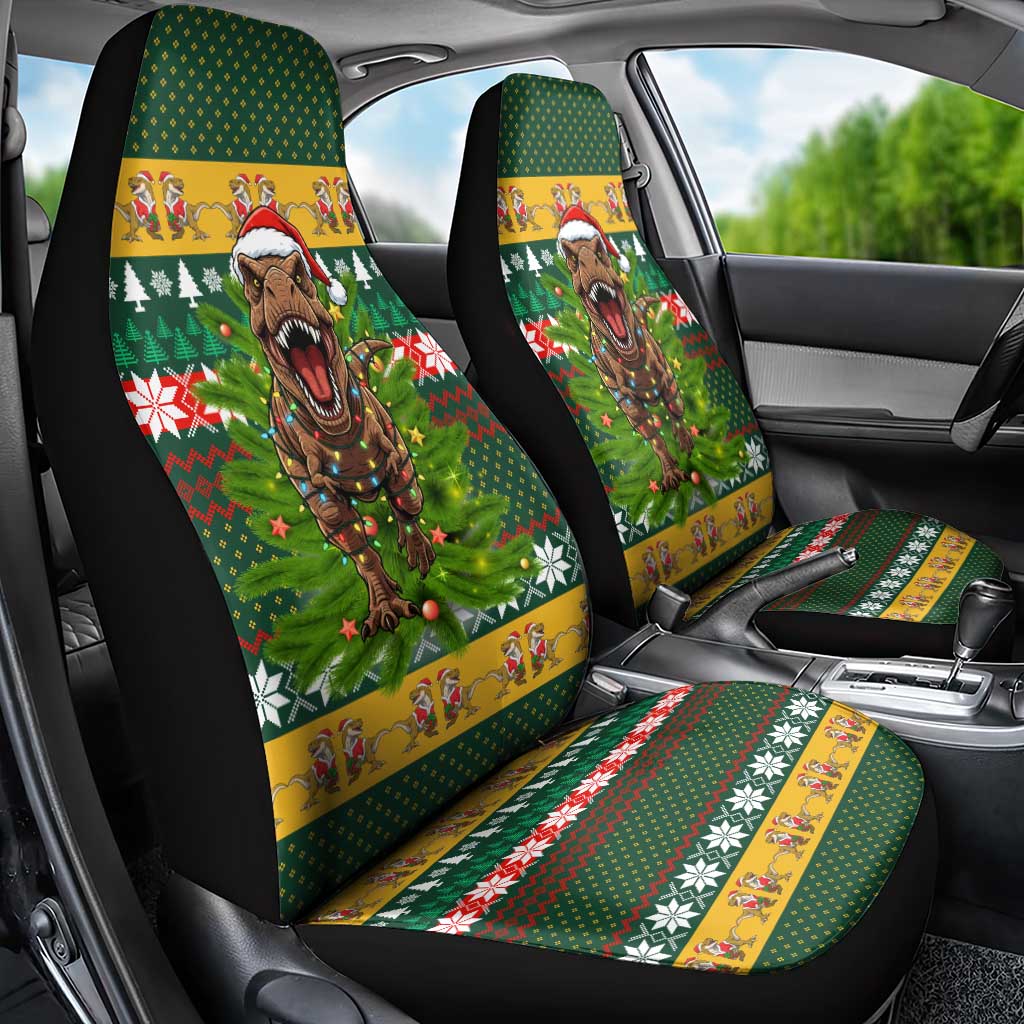 Christmas T Rex In Noel Tree Car Seat Cover Xmas Holiday Patterns - Wonder Print Shop