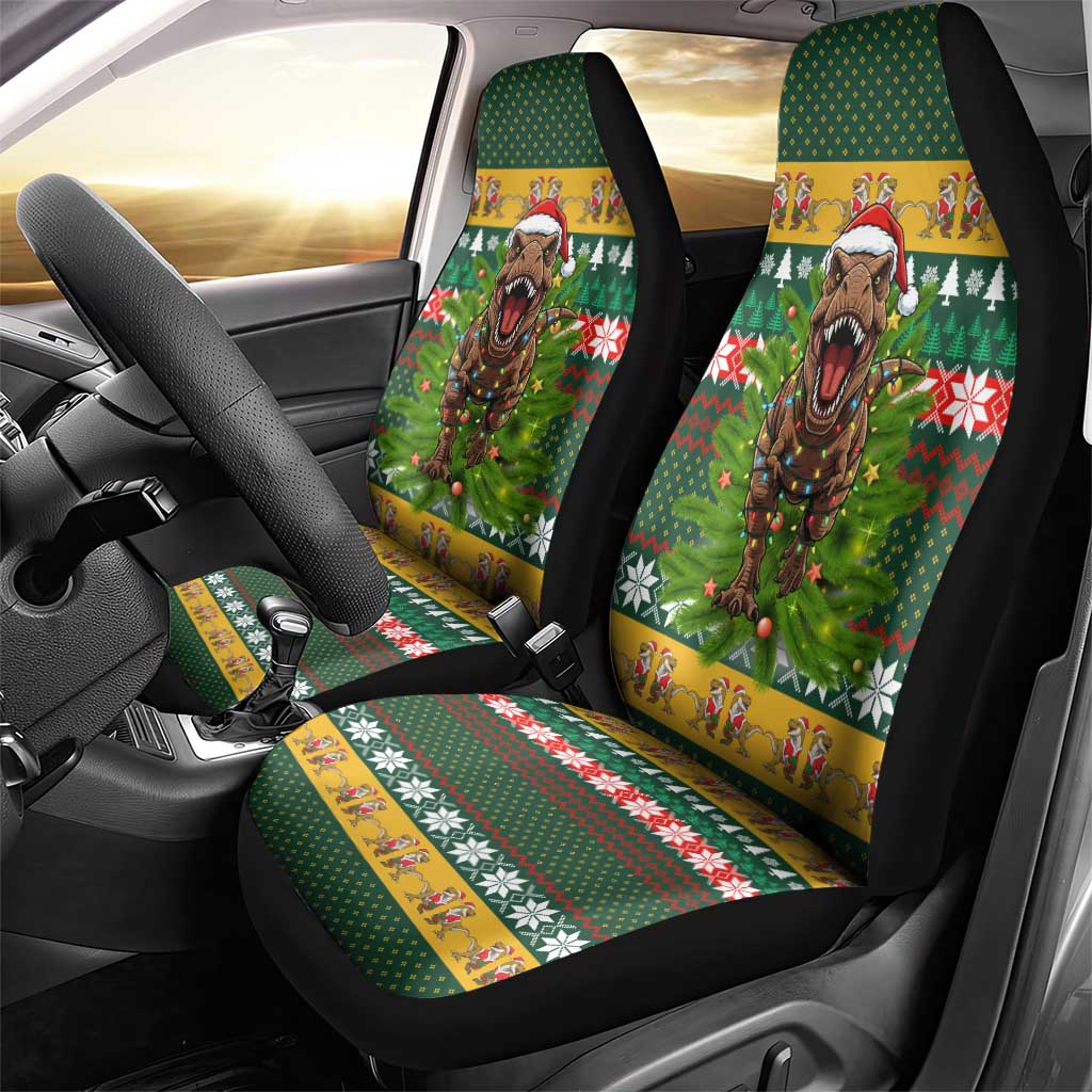 Christmas T Rex In Noel Tree Car Seat Cover Xmas Holiday Patterns - Wonder Print Shop