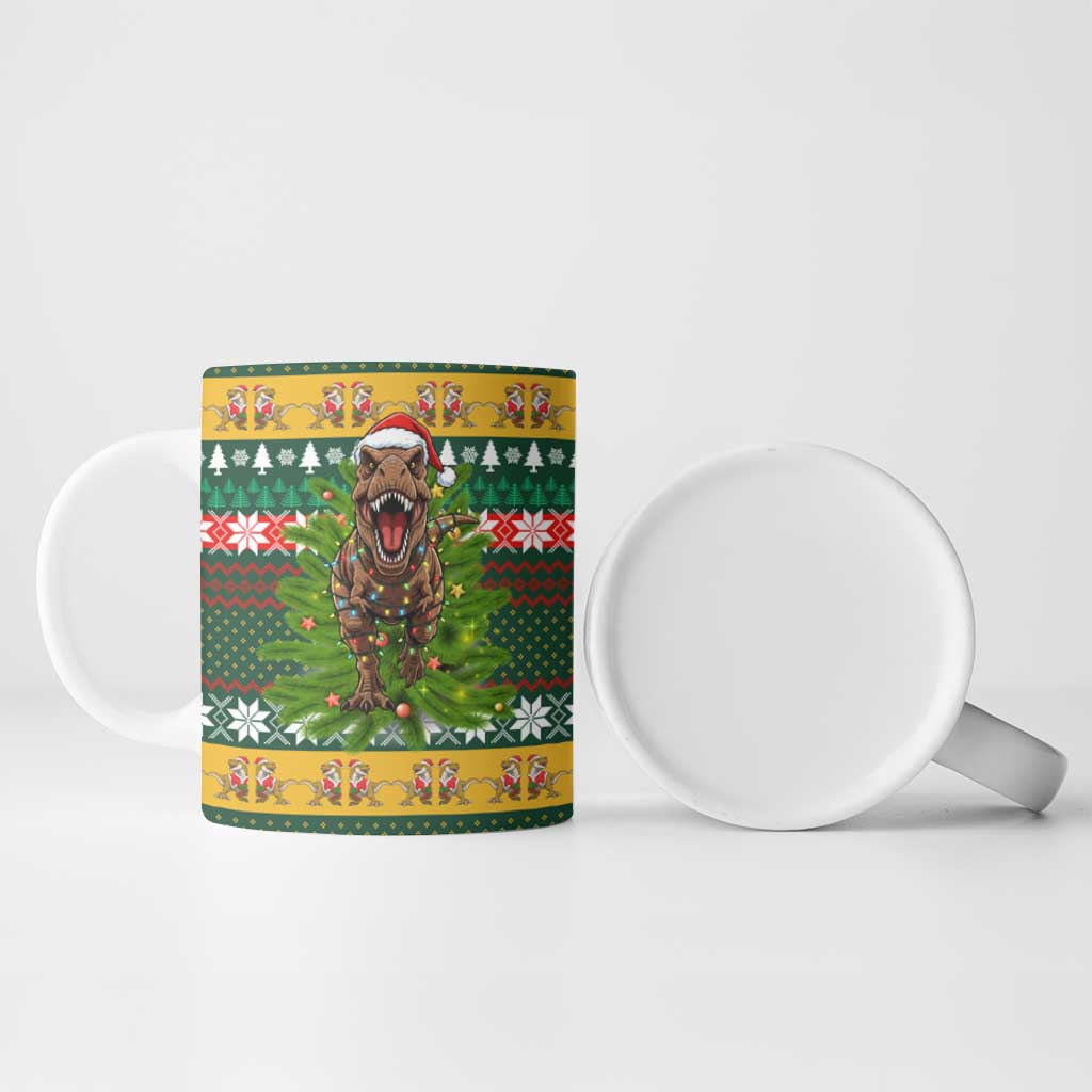 Christmas T Rex In Noel Tree Ceramic Mug Xmas Holiday Patterns - Wonder Print Shop