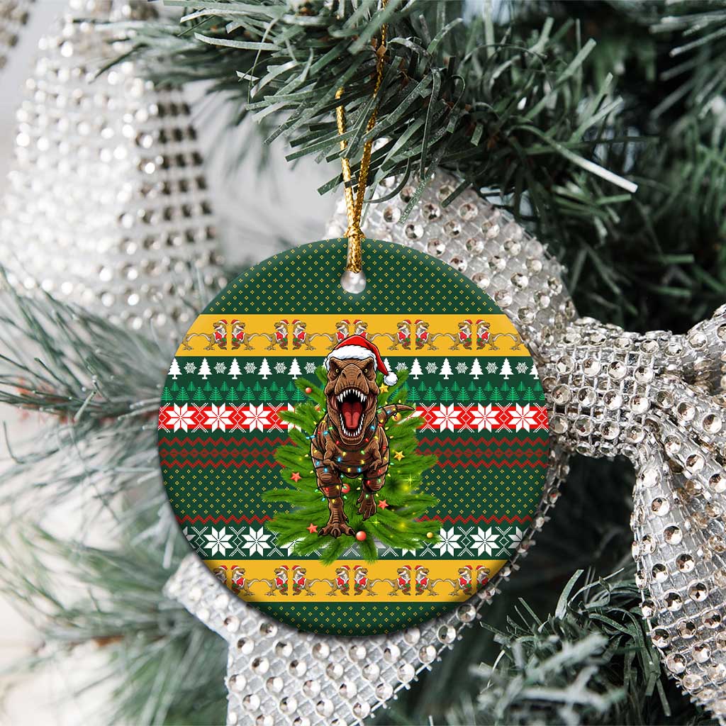 Christmas T Rex In Noel Tree Ceramic Ornament Xmas Holiday Patterns - Wonder Print Shop