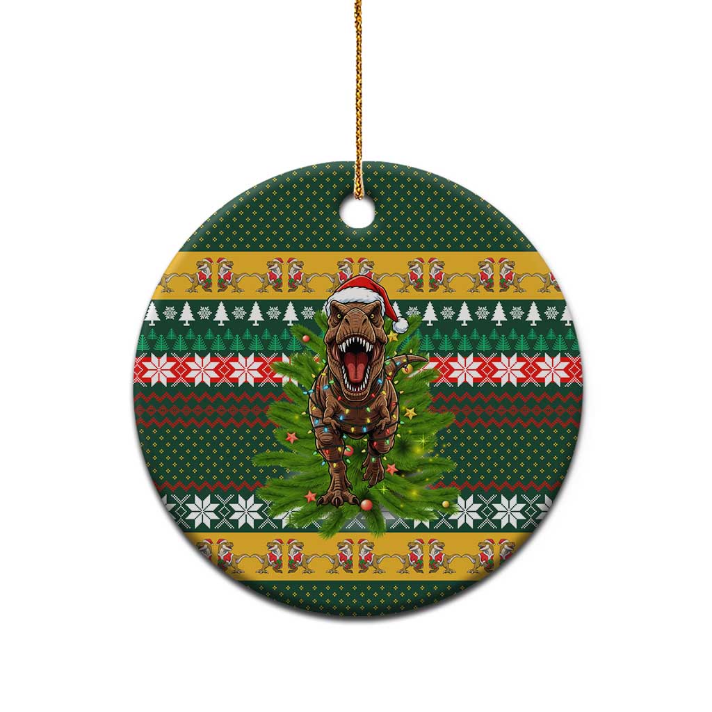 Christmas T Rex In Noel Tree Ceramic Ornament Xmas Holiday Patterns - Wonder Print Shop