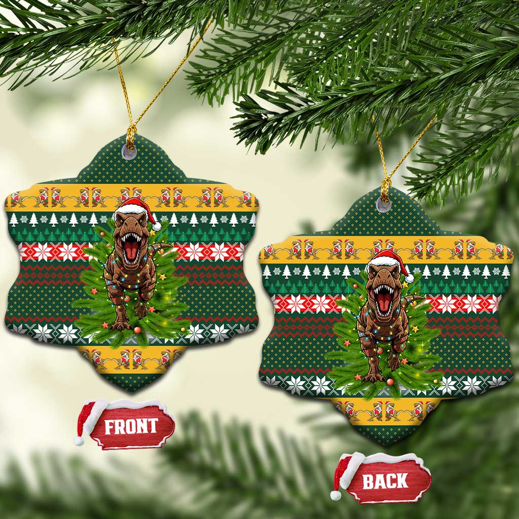 Christmas T Rex In Noel Tree Ceramic Ornament Xmas Holiday Patterns - Wonder Print Shop
