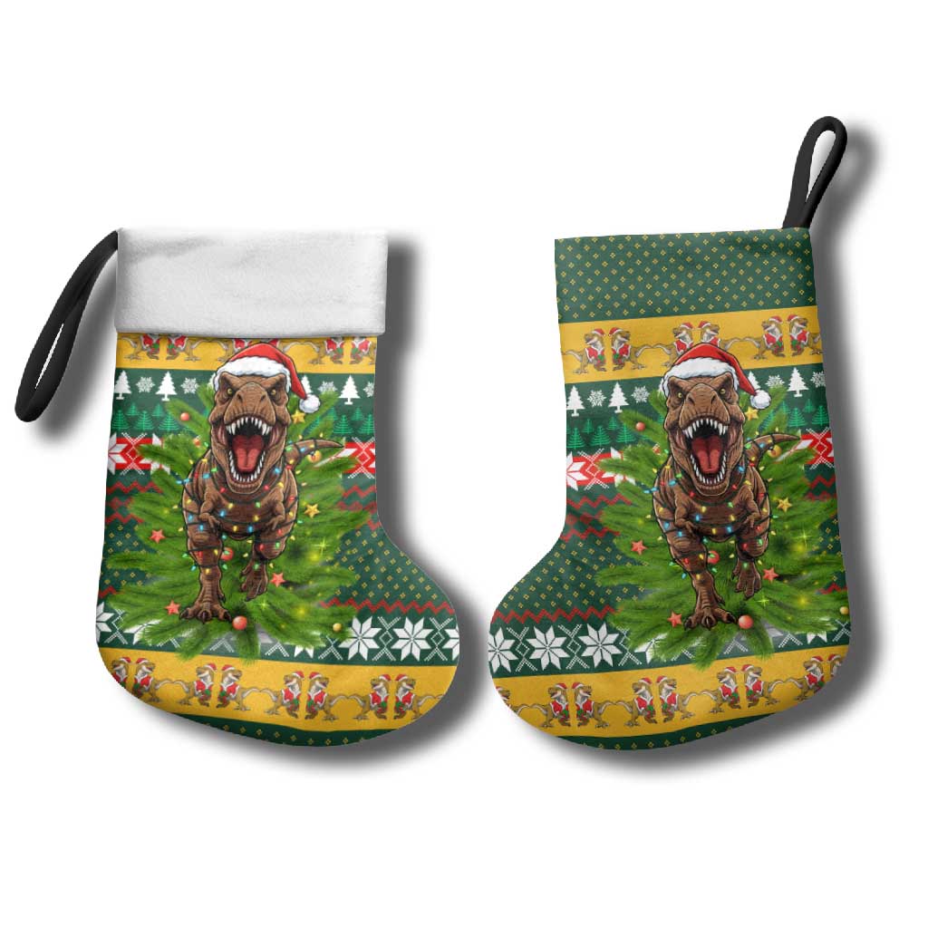 Christmas T Rex In Noel Tree Christmas Stocking Xmas Holiday Patterns - Wonder Print Shop