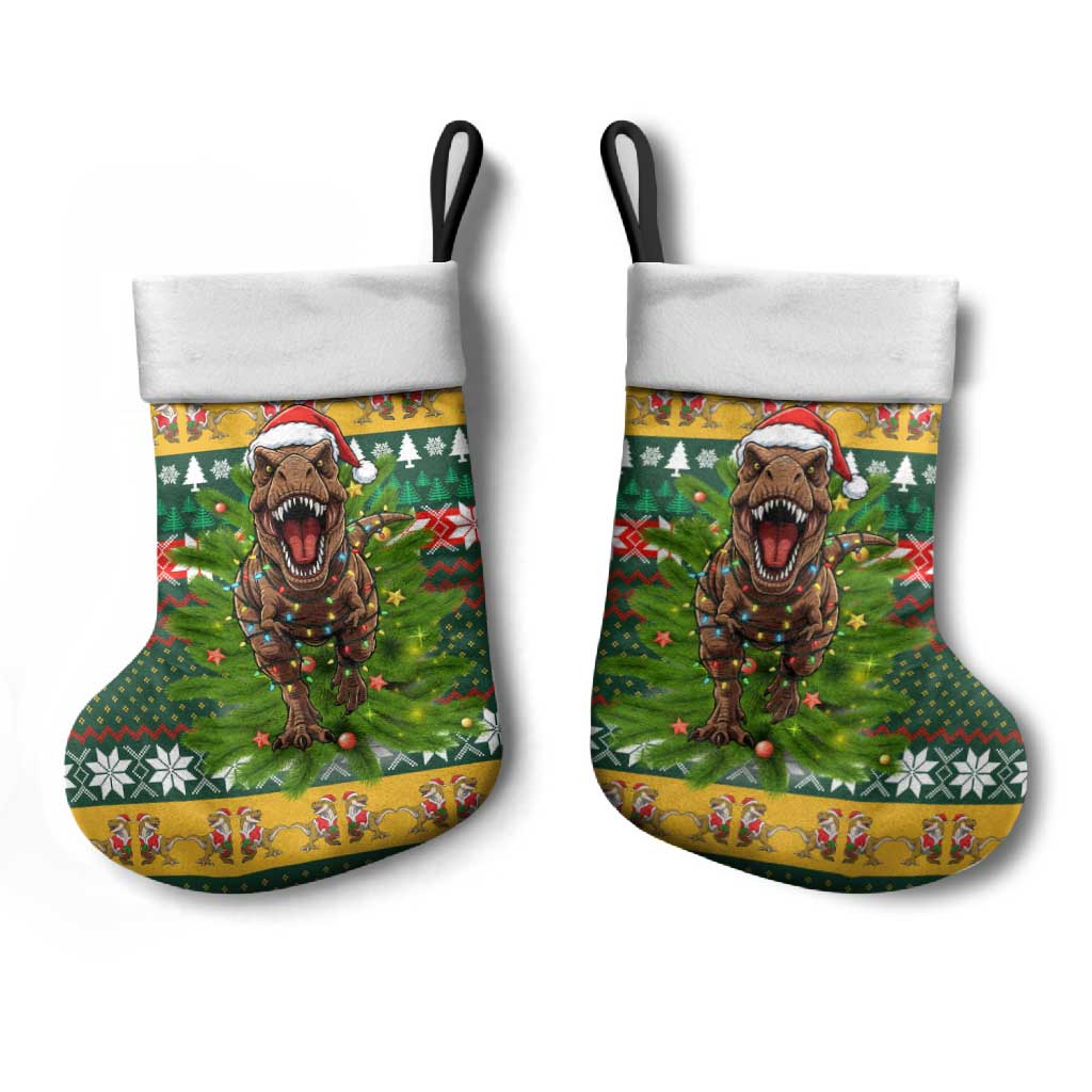 Christmas T Rex In Noel Tree Christmas Stocking Xmas Holiday Patterns - Wonder Print Shop