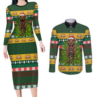 Christmas T Rex In Noel Tree Couples Matching Long Sleeve Bodycon Dress and Long Sleeve Button Shirt Xmas Holiday Patterns - Wonder Print Shop