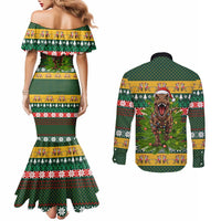 Christmas T Rex In Noel Tree Couples Matching Mermaid Dress and Long Sleeve Button Shirt Xmas Holiday Patterns - Wonder Print Shop