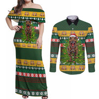 Christmas T Rex In Noel Tree Couples Matching Off Shoulder Maxi Dress and Long Sleeve Button Shirt Xmas Holiday Patterns - Wonder Print Shop
