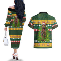 Christmas T Rex In Noel Tree Couples Matching Off The Shoulder Long Sleeve Dress and Hawaiian Shirt Xmas Holiday Patterns - Wonder Print Shop