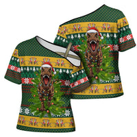 Christmas T Rex In Noel Tree Cross Shoulder Shirt Xmas Holiday Patterns - Wonder Print Shop