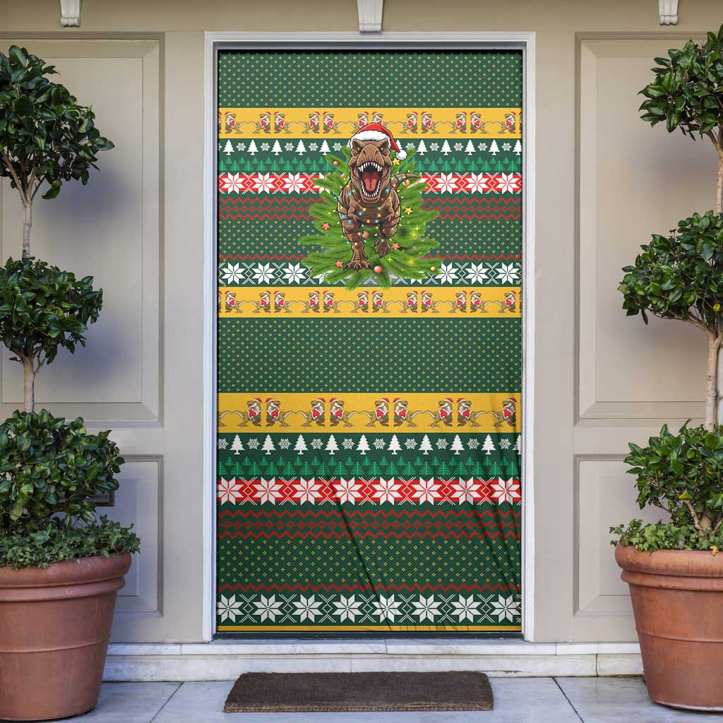 Christmas T Rex In Noel Tree Door Cover Xmas Holiday Patterns - Wonder Print Shop