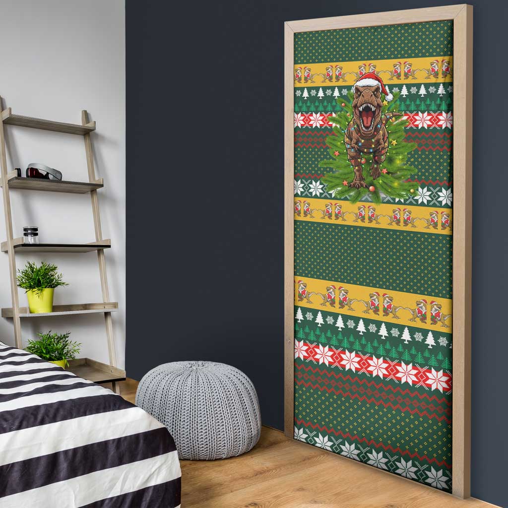Christmas T Rex In Noel Tree Door Cover Xmas Holiday Patterns - Wonder Print Shop