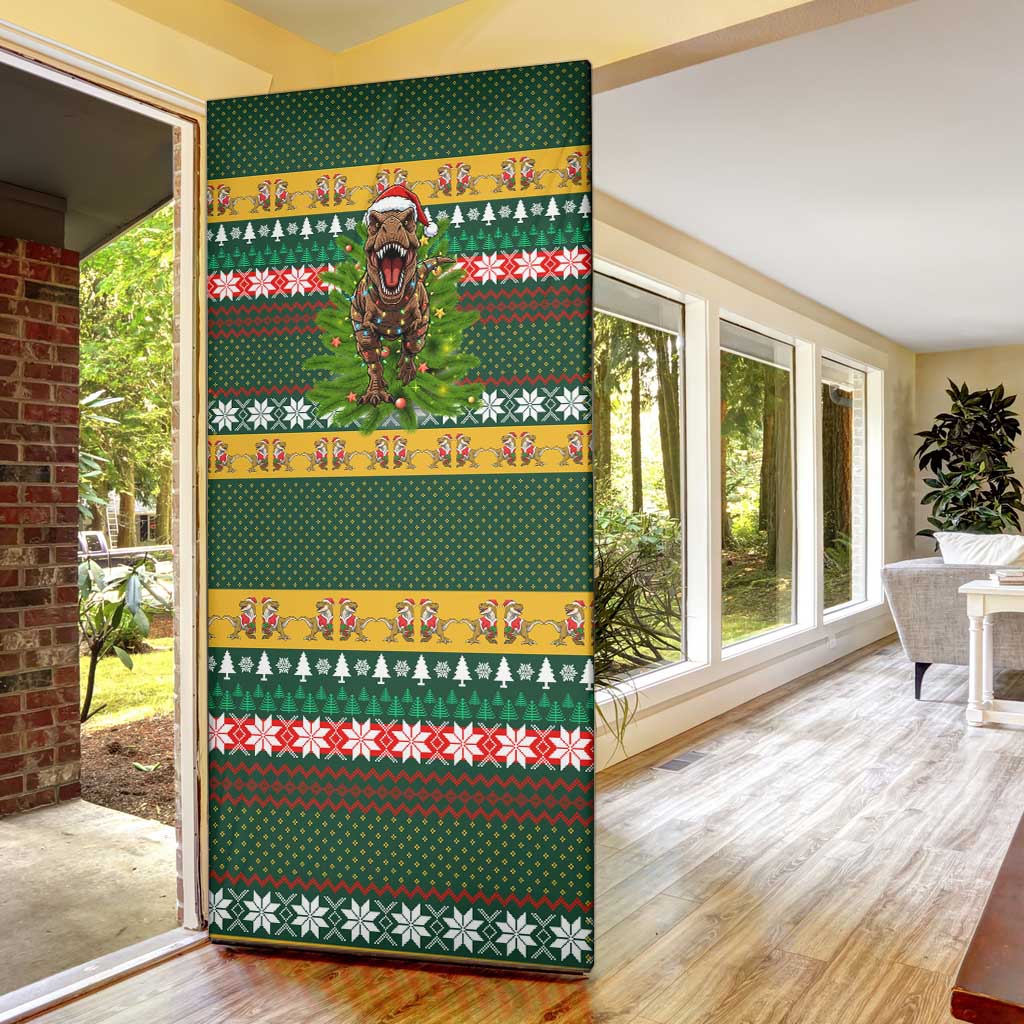 Christmas T Rex In Noel Tree Door Cover Xmas Holiday Patterns - Wonder Print Shop