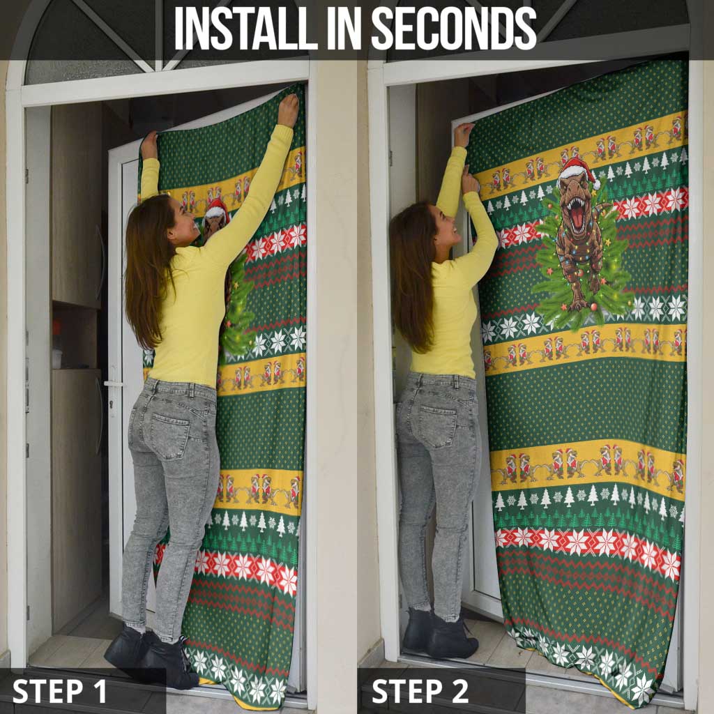 Christmas T Rex In Noel Tree Door Cover Xmas Holiday Patterns - Wonder Print Shop