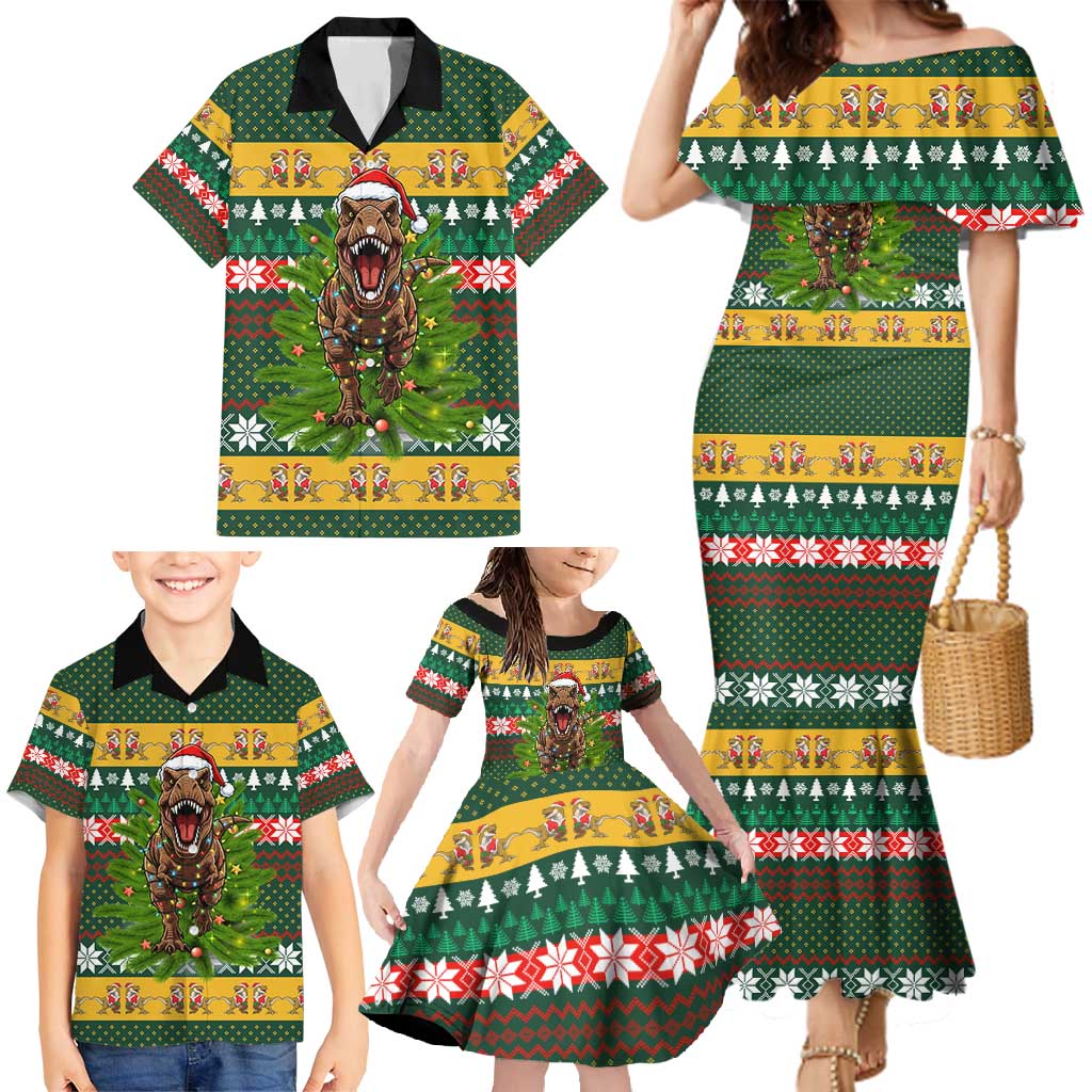 Christmas T Rex In Noel Tree Family Matching Mermaid Dress and Hawaiian Shirt Xmas Holiday Patterns - Wonder Print Shop