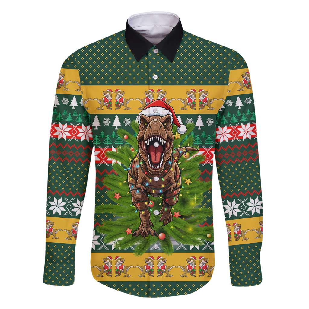 Christmas T Rex In Noel Tree Family Matching Mermaid Dress and Hawaiian Shirt Xmas Holiday Patterns - Wonder Print Shop