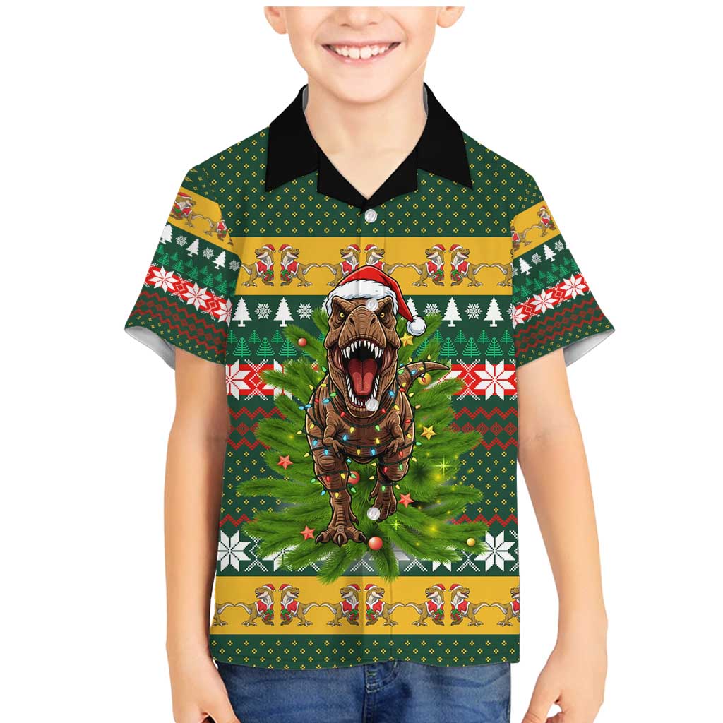 Christmas T Rex In Noel Tree Family Matching Mermaid Dress and Hawaiian Shirt Xmas Holiday Patterns - Wonder Print Shop