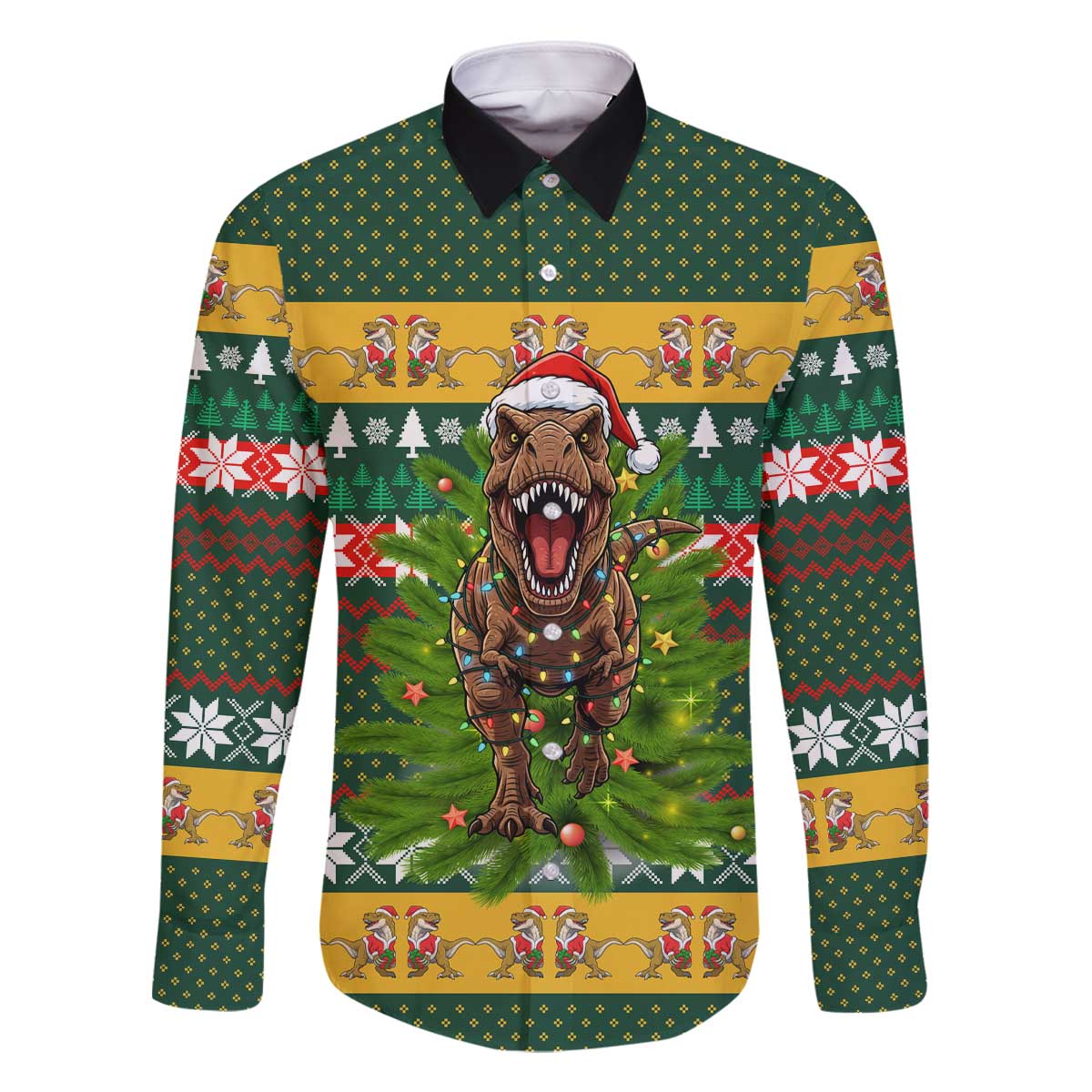 Christmas T Rex In Noel Tree Family Matching Off The Shoulder Long Sleeve Dress and Hawaiian Shirt Xmas Holiday Patterns - Wonder Print Shop