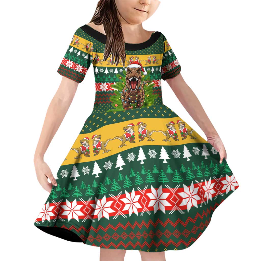 Christmas T Rex In Noel Tree Family Matching Off Shoulder Short Dress and Hawaiian Shirt Xmas Holiday Patterns - Wonder Print Shop