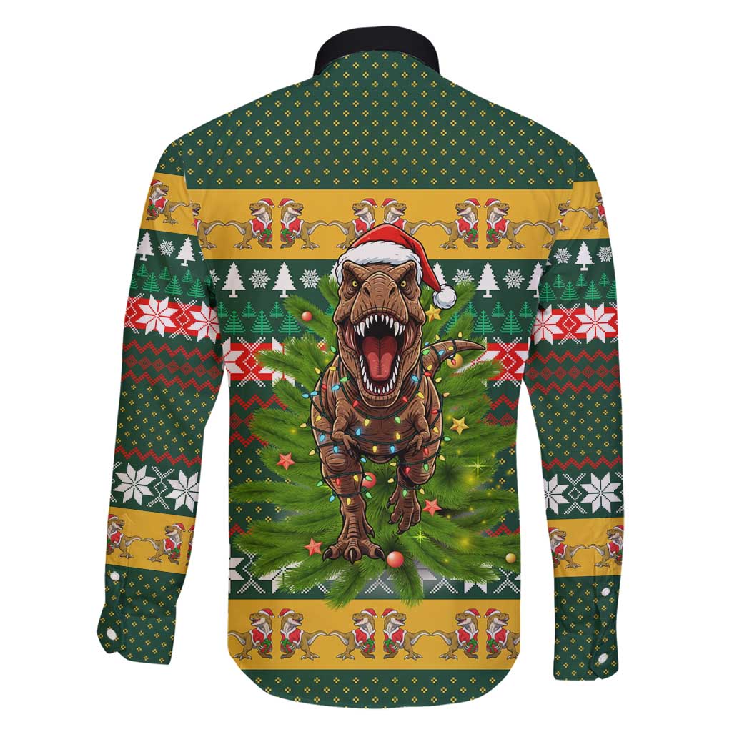 Christmas T Rex In Noel Tree Family Matching Off Shoulder Short Dress and Hawaiian Shirt Xmas Holiday Patterns - Wonder Print Shop