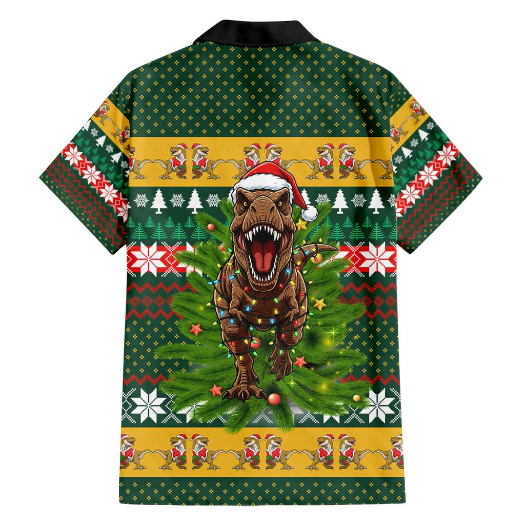 Christmas T Rex In Noel Tree Family Matching Puletasi and Hawaiian Shirt Xmas Holiday Patterns - Wonder Print Shop