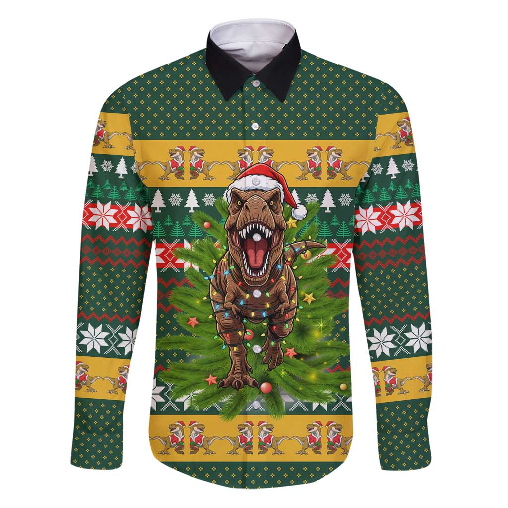 Christmas T Rex In Noel Tree Family Matching Puletasi and Hawaiian Shirt Xmas Holiday Patterns - Wonder Print Shop