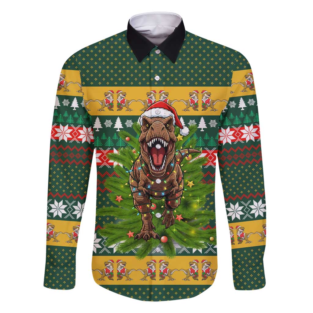 Christmas T Rex In Noel Tree Family Matching Short Sleeve Bodycon Dress and Hawaiian Shirt Xmas Holiday Patterns - Wonder Print Shop